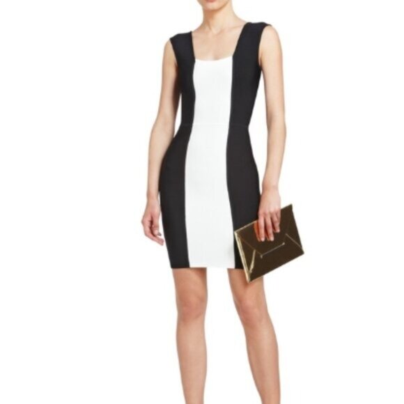 Black & White Sleeveless Colorblock Bodycon Dress With Back Zipper Closure - Picture 1 of 12